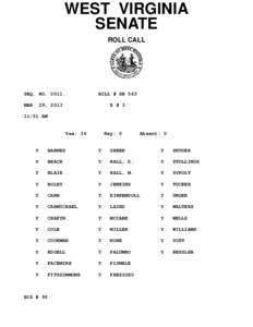 WEST VIRGINIA SENATE ROLL CALL SEQ. NO[removed]MAR