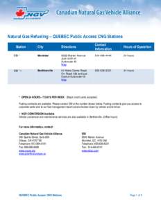 Natural Gas Refueling – QUEBEC Public Access CNG Stations Station Contact Information