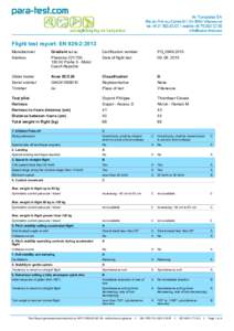 Flight test report: EN 926-2:2013 Manufacturer Gradient s.r.o.  Certification number