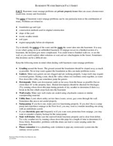 Basement Water Problem Fact Sheet