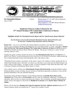 For Immediate Release June 25, 2004 Contact:  Rhonda Spears[removed]Boston Sheraton)