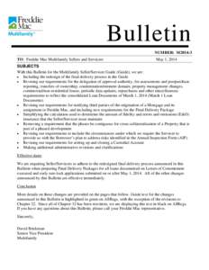 Freddie Mac Multifamily Sellers and Servicers Guide Bulletin