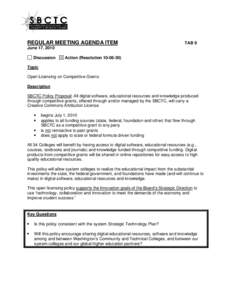 REGULAR MEETING AGENDA ITEM  TAB 9 June 17, 2010 Discussion