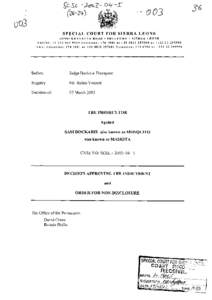 ~  00] SPECIAL COURT FOR SIERRA LEONE JOMO KENYATTA ROAD· FREETOWN· SIERRA LEONE
