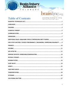 Table of Contents ASSISSTIVE TECHNOLOGY (AT) ....................................................................................................1 CAREGIVERS ..............................................................
