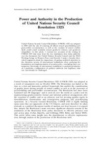 International Studies Quarterly[removed], 383–404  Power and Authority in the Production of United Nations Security Council Resolution 1325 Laura J. Shepherd