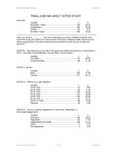 SUPRC/Boston Herald[removed]FINAL JUNE MA LIKELY VOTER STUDY GeoCode