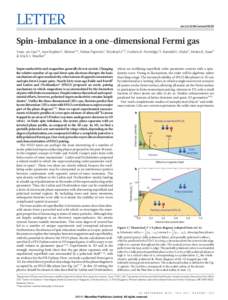 LETTER  doi:nature09393 Spin-imbalance in a one-dimensional Fermi gas Yean-an Liao1*, Ann Sophie C. Rittner1*, Tobias Paprotta1, Wenhui Li1,3, Guthrie B. Partridge1{, Randall G. Hulet1, Stefan K. Baur2