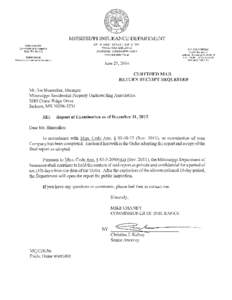 Mississippi Insurance Department Report of Examination of  MISSISSIPPI RESIDENTIAL PROPERTY