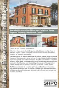 Historic Preservation in Michigan  The rehabilitation of the Milton and Kittie Geer House, Superior Township, Washtenaw County  Glenn D. and Jeanine Head Miller