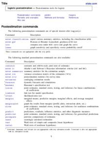 Title  stata.com logistic postestimation — Postestimation tools for logistic Postestimation commands Remarks and examples