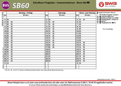 SWB Bus und Bahn, Sandkaule 2, 53111 Bonn  Gültig abKöln/Bonn Flughafen - Innenministerium - Bonn Hbf Û