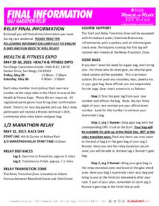 RELAY FINAL INFORMATION  COURSE SUPPORT Enclosed you will find all the information you need during race weekend. PLEASE READ THE