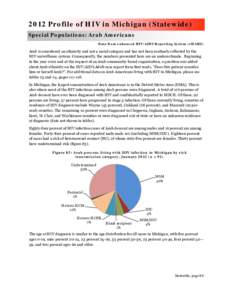 2012 Profile of HIV in Michigan (Statewide) Special Populations: Arab Americans Data from enhanced HIV/AIDS Reporting System (eHARS) Arab is considered an ethnicity and not a racial category and has not been routinely co