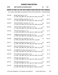 INCIDENT SIGN SECTION  NFES# Sign Description and Stocking Location