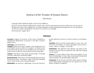 Abstract of the Treatise of Human Nature David Hume Copyright ©2015–2020 All rights reserved. Peter Millican [Brackets] enclose editorial explanations. Small ·dots· enclose material that has been added, but can be r