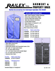 Garment & ProPerty BaGs railex accessories for Conveyor systems 723-743CF NYLON LOCKER BAG w