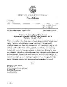DEPARTMENT OF THE ATTORNEY GENERAL  News Release LINDA LINGLE GOVERNOR Mark J. Bennett, Attorney General
