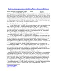 Southern Campaign American Revolution Pension Statements & Rosters Pension application of James Hughes W3818 Transcribed by Will Graves Sarah