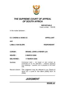 THE SUPREME COURT OF APPEAL OF SOUTH AFRICA REPORTABLE Case number : [removed]In the matter between :