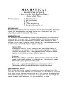 MECHANICAL HOMEOWNER HANDOUT - - An overview for single family dwellings - Basement/Attic Finish Permits needed for:  1.