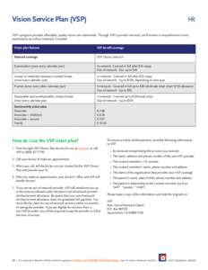 Vision Service Plan (VSP) VSP’s program provides aﬀordable, quality vision care nationwide. Through VSP’s provider network, you’ll receive a comprehensive vision examination as well as materials, if needed. Visio