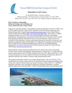 Texas A&M University-Corpus Christi Department of Life Sciences Dr. Brandi Kiel Reese, Assistant Professor 6300 Ocean Drive • 102 Science Lab 1 • Corpus Christi, TXPhone • Fax