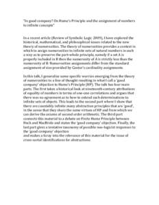 “In	
  good	
  company?	
  On	
  Hume’s	
  Principle	
  and	
  the	
  assignment	
  of	
  numbers	
   to	
  infinite	
  concepts”	
   	
     In	
  a	
  recent	
  article	
  (Review	
  of	
  Sy