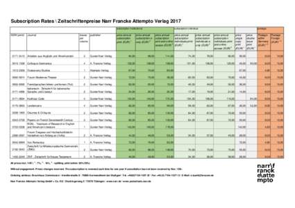 Subscription Rates \ Zeitschriftenpreise Narr Francke Attempto Verlag 2017 ISSN (print) Journal  Issues publisher
