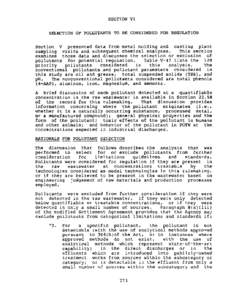 SECTION VI SELECTION OF POLLUTANTS TO BE CONSIDERED FOR REGULATION Section V presented data from metal molding and casting plant sampling visits and subsequent chemical analyses.