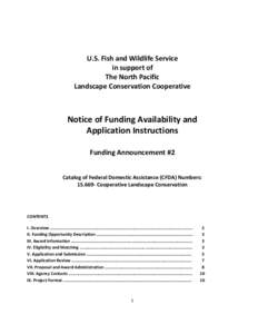 U.S. Fish and Wildlife Service in support of The North Pacific Landscape Conservation Cooperative  Notice of Funding Availability and