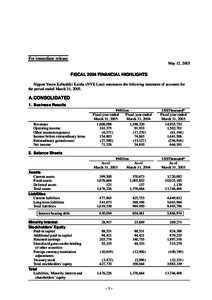 For immediate release May 12, 2005 FISCAL 2004 FINANCIAL HIGHLIGHTS Nippon Yusen Kabushiki Kaisha (NYK Line) announces the following statement of accounts for the period ended March 31, 2005.