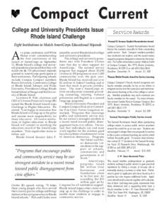 Compact Current College and University Presidents Issue Rhode Island Challenge Service Awards Howard R. Swearer Student Humanitarian Award