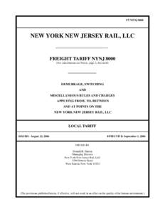 FT NYNJ[removed]NEW YORK NEW JERSEY RAIL, LLC FREIGHT TARIFF NYNJ[removed]For cancellations see Notice, page 2, this tariff)