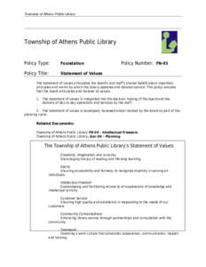 Township of Athens Public Library  Township of Athens Public Library Policy Type:  Foundation