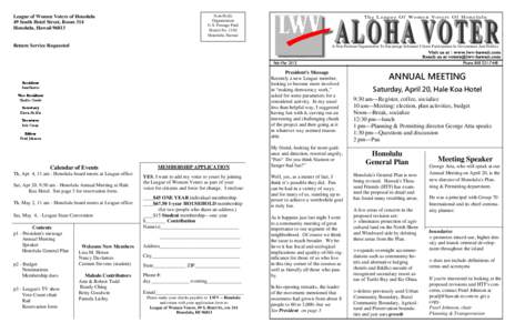 League of Women Voters of Honolulu 49 South Hotel Street, Room 314 Honolulu, Hawaii[removed]Non-Profit Organization