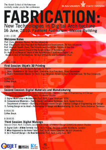 FABRICAT  The Azrieli School of Architecture cordially invites you to the conference  New Technologies in Digital Architecture