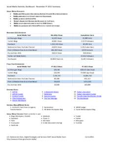 Social Media Statistics Dashboard: November FY 2012 Summary  1 SOCIAL MEDIA HIGHLIGHTS • NARA AND EPA LAUNCH DOCUMERICA-INSPIRED STUDENT MULTIMEDIA CONTEST.
