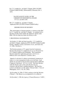 Re: C.V. Landfill, Inc. and John F. Chapple, #5W1150-WFP (Unlined Landfill Facility), Memorandum of Decision (Feb. 3, 1997) WASTE FACILITY PANEL OF THE VERMONT ENVIRONMENTAL BOARD