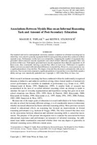 APPLIED COGNITIVE PSYCHOLOGY Appl. Cognit. Psychol. 17: 851–Published online in Wiley InterScience (www.interscience.wiley.com) DOI: acp.915  Associations Between Myside Bias on an Informal Reasoning