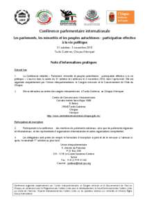 Conférence parlementaire internationale Les parlements, les minorités et les peuples autochtones : participation effective à la vie politique 31 octobre - 3 novembre 2010 Tuxtla Gutiérrez, Chiapas (Mexique)