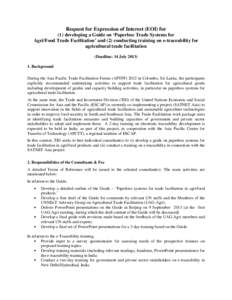 Request for Expression of Interest (EOI) for (1) developing a Guide on ‘Paperless Trade Systems for Agri/Food Trade Facilitation’ and (2) conducting training on e-traceability for agricultural trade facilitation (Dea