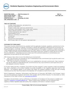 Electronics / European Union directives / Dell / Restriction of Hazardous Substances Directive / Packaging and labeling / Datasheet / Electromagnetic interference / CE mark / Comité International Spécial des Perturbations Radioélectriques / Technology / Electromagnetic compatibility / Environment