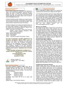 ALEXANDRIA TODAY OCTOBER 2014 EDITION 47 Washburn Road, Alexandria, NH[removed]www.alexandrianh.com [removed[removed]Administrative Assistant Selectmen’s Office We’ve recently updated the compute
