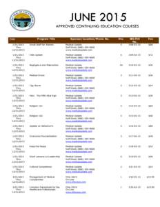 JUNE 2015 APPROVED CONTINUING EDUCATION COURSES Date Program Title