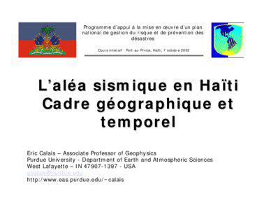 L’aléa sismique en Haïti, cadre géographique et temporel