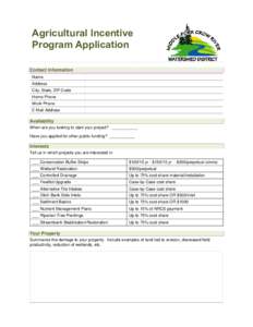 Agricultural Incentive Program Application Contact Information Name Address City, State, ZIP Code