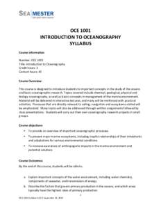    OCE	
  1001	
  	
   INTRODUCTION	
  TO	
  OCEANOGRAPHY	
   SYLLABUS	
   	
  