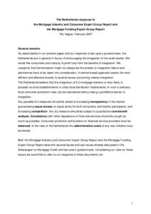 Reply to the consultation on the reports of Mortgage Funding Expert Group (MFEG) & Mortgage Industry and Consumer Dialogue (MI