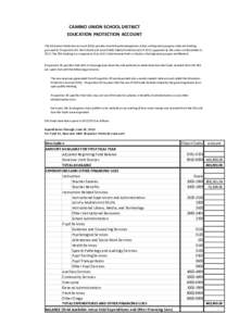 CAMINO UNION SCHOOL DISTRICT EDUCATION PROTECTION ACCOUNT The Education Protection Account (EPA) provides local educational agencies (LEAs) with general purpose state aid funding pursuant to Proposition 30, the Schools a